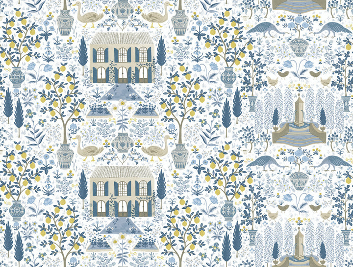 Camont Indigo Wallpaper by Rifle Paper Co. Designer Rifle Paper Co. Covers about 60.8 square feet 27-in by 27-ft long roll Unpasted 20.5 - Swanky Fabrics -