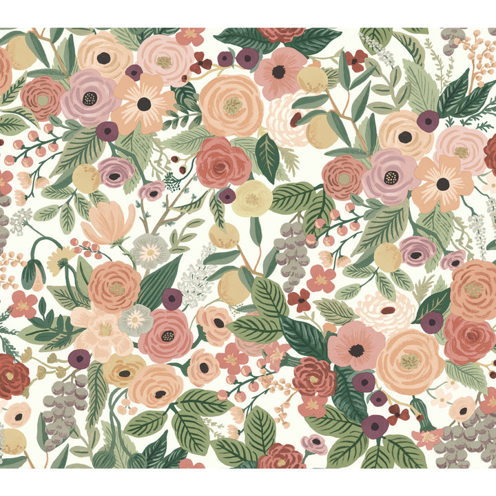 Garden Party Burgundy Wallpaper by Rifle Paper Co. Designer Rifle Paper Co. Covers about 60.8 square feet 27-in by 27-ft long roll Unpasted 24 - Swanky Fabrics -