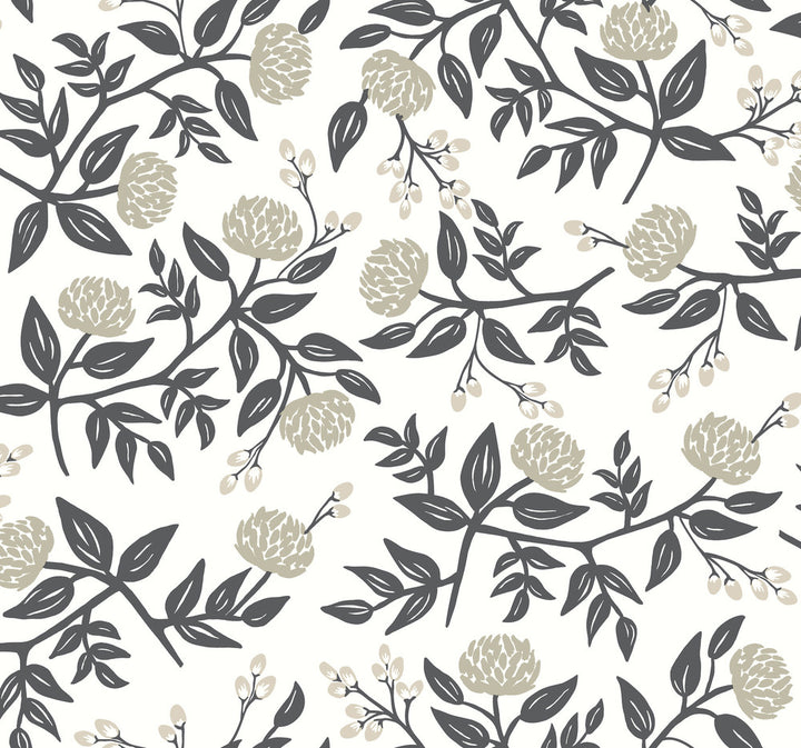 Peonies White & Black Wallpaper by Rifle Paper Co. Designer Rifle Paper Co. Covers about 60.8 square feet 27-in by 27-ft long roll Unpasted 25.25 - Swanky Fabrics -