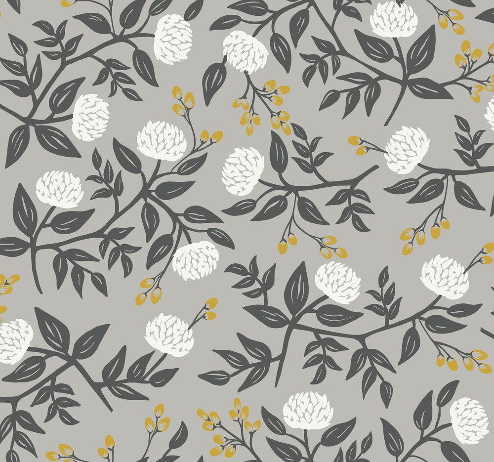 Peonies Grey Wallpaper by Rifle Paper Co. Designer Rifle Paper Co. Covers about 60.8 square feet 27-in by 27-ft long roll Unpasted 25.25 - Swanky Fabrics -