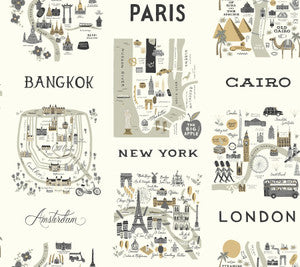 City Maps Grey & Gold Wallpaper by Rifle Paper Co. Designer