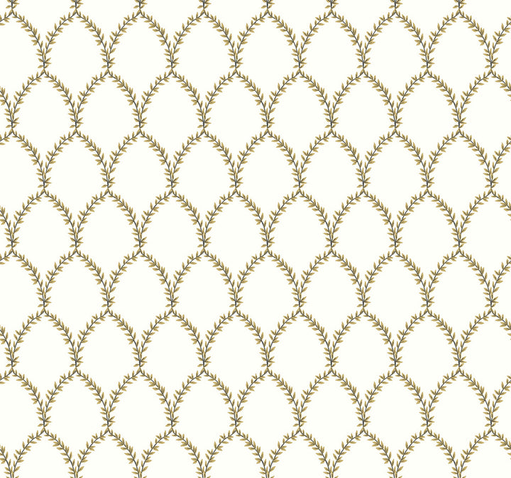 Laurel Gold & White Wallpaper by Rifle Paper Co. Designer Rifle Paper Co. Covers about 60.8 square feet 27-in by 27-ft long roll Unpasted 25.25 - Swanky Fabrics -