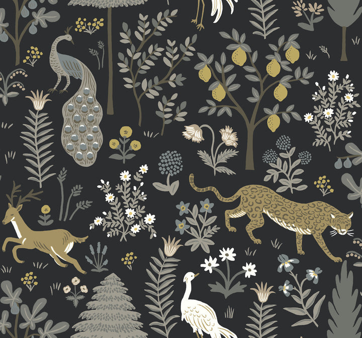 Menagerie Blue Wallpaper by Rifle Paper Co. Designer Rifle Paper Co. Second Edition Covers about 60.8 square feet 27-in by 27-ft long roll Unpasted 25.25 - Swanky Fabrics -