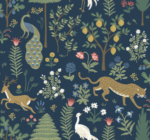 Menagerie Blue & Brown Wallpaper by Rifle Paper Co. Designer