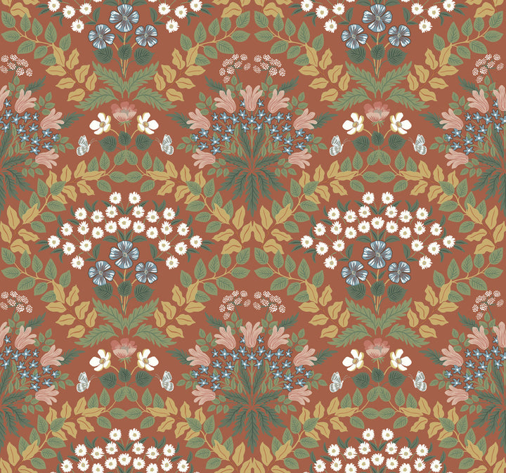 Bramble Red & Green Wallpaper by Rifle Paper Co. Designer Rifle Paper Co. Second Edition Covers about 60.8 square feet 27-in by 27-ft long roll Unpasted 25.25 - Swanky Fabrics -
