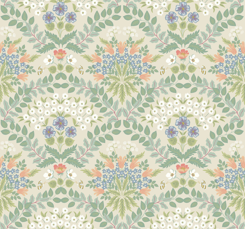 Bramble Beige & Green Wallpaper by Rifle Paper Co. Designer Rifle Paper Co. Second Edition Covers about 60.8 square feet 27-in by 27-ft long roll Unpasted 25.25 - Swanky Fabrics -