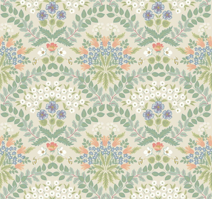 Bramble Beige & Green Wallpaper by Rifle Paper Co. Designer Rifle Paper Co. Second Edition Covers about 60.8 square feet 27-in by 27-ft long roll Unpasted 25.25 - Swanky Fabrics -