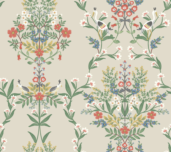 Luxembourg Beige & Red Wallpaper by Rifle Paper Co. Designer Rifle Paper Co. Second Edition Covers about 60.8 square feet 27-in by 27-ft long roll Unpasted 24 - Swanky Fabrics -