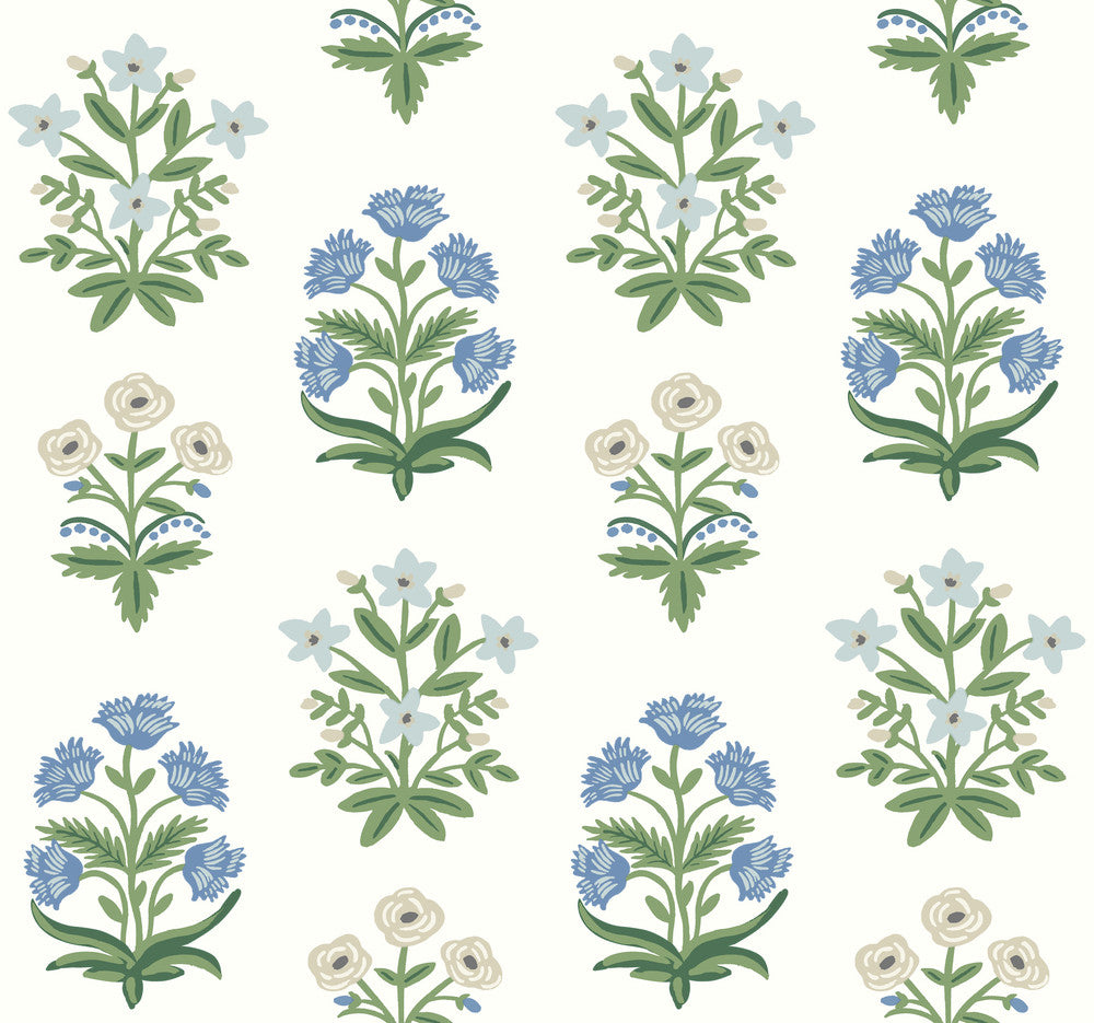 Mughal Rose White & Purple Wallpaper by Rifle Paper Co. Designer Rifle Paper Co. Second Edition Covers about 60.8 square feet 27-in by 27-ft long roll Unpasted 25.25 - Swanky Fabrics -