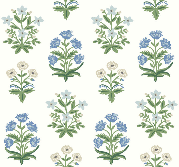 Mughal Rose White & Purple Wallpaper by Rifle Paper Co. Designer Rifle Paper Co. Second Edition Covers about 60.8 square feet 27-in by 27-ft long roll Unpasted 25.25 - Swanky Fabrics -