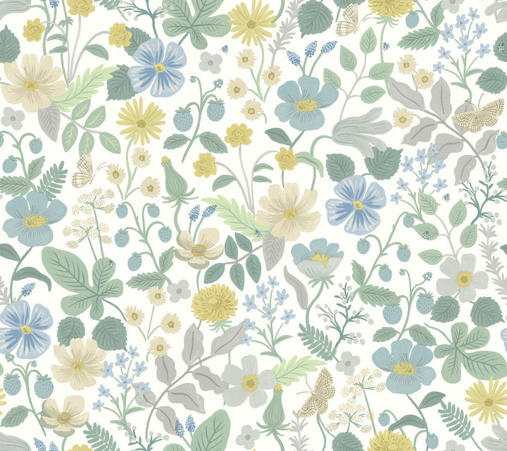 Strawberry Fields White & Green Wallpaper by Rifle Paper Co. Designer Rifle Paper Co. Second Edition Covers about 60.8 square feet 27-in by 27-ft long roll Unpasted 24 - Swanky Fabrics -