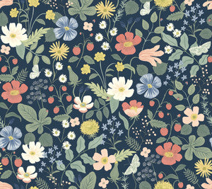 Strawberry Fields Blue & Pink Wallpaper by Rifle Paper Co. Designer
