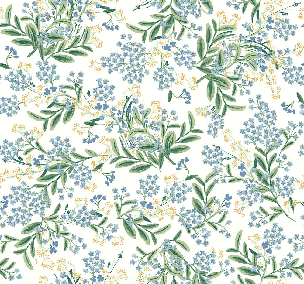 Cornflower White & Green Wallpaper by Rifle Paper Co. Designer Rifle Paper Co. Second Edition Covers about 60.8 square feet 27-in by 27-ft long roll Unpasted 25.25 - Swanky Fabrics -