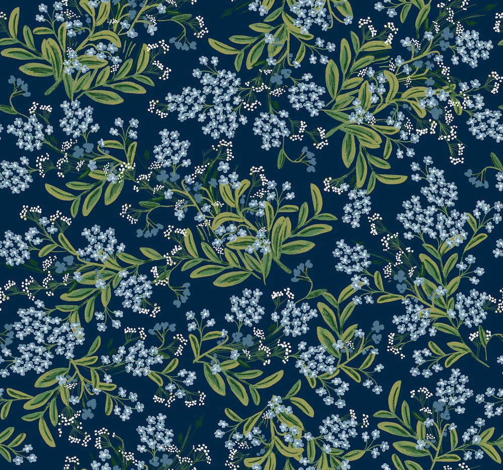 Cornflower Purple & Green Wallpaper by Rifle Paper Co. Designer Rifle Paper Co. Second Edition Covers about 60.8 square feet 27-in by 27-ft long roll Unpasted 25.25 - Swanky Fabrics -