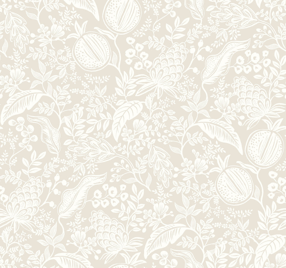 Pomegranate Beige Wallpaper by Rifle Paper Co. Designer Rifle Paper Co. Second Edition Covers about 60.8 square feet 27-in by 27-ft long roll Unpasted 25.25 - Swanky Fabrics -