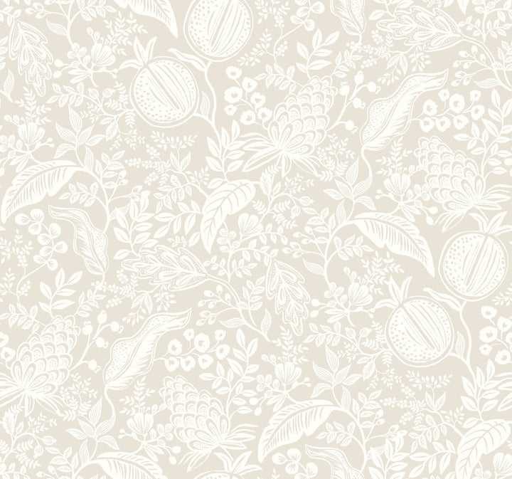 Pomegranate Beige Wallpaper by Rifle Paper Co. Designer Rifle Paper Co. Second Edition Covers about 60.8 square feet 27-in by 27-ft long roll Unpasted 25.25 - Swanky Fabrics -