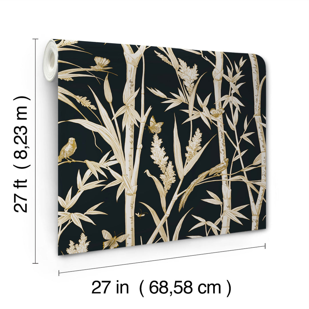 Bambou Toile Black Wallpaper by York Wallcoverings Designer