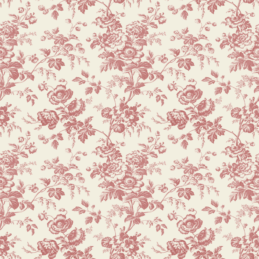 Anemone Toile French Red Wallpaper by York Wallcoverings Designer Toile Resource Library Covers about 56.4 square feet 20.5-in by 33-ft long roll Prepasted 20.5 - Swanky Fabrics -