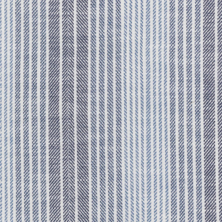 Ruella 1 Denim by Stout Designer Fabric JUST STRIPES BLUE/SPRING 56%POL 44%COT INDIA FLAME RETARDANT-U.F.A.C. CLASS 1 CATB 117-2013 WYZENBEEK 51 000 DOUBLE RUB WEAR TEST (HEAVY DUTY) Horizontal: 0.000 and Vertical: 4.000 54 in - Swanky Fabrics -