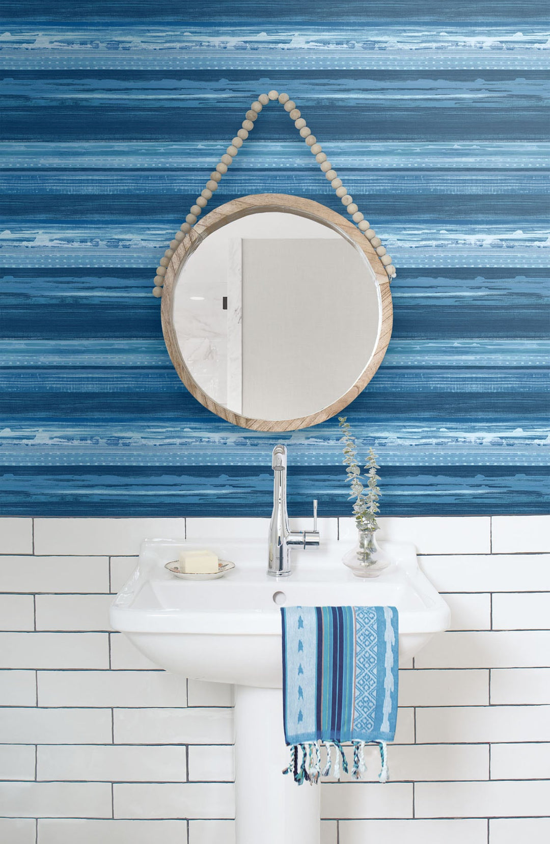 Horizon Brushed Stripe Washed Denim and Sky Blue RY31302 by Seabrook Designs Designer Wallpaper
