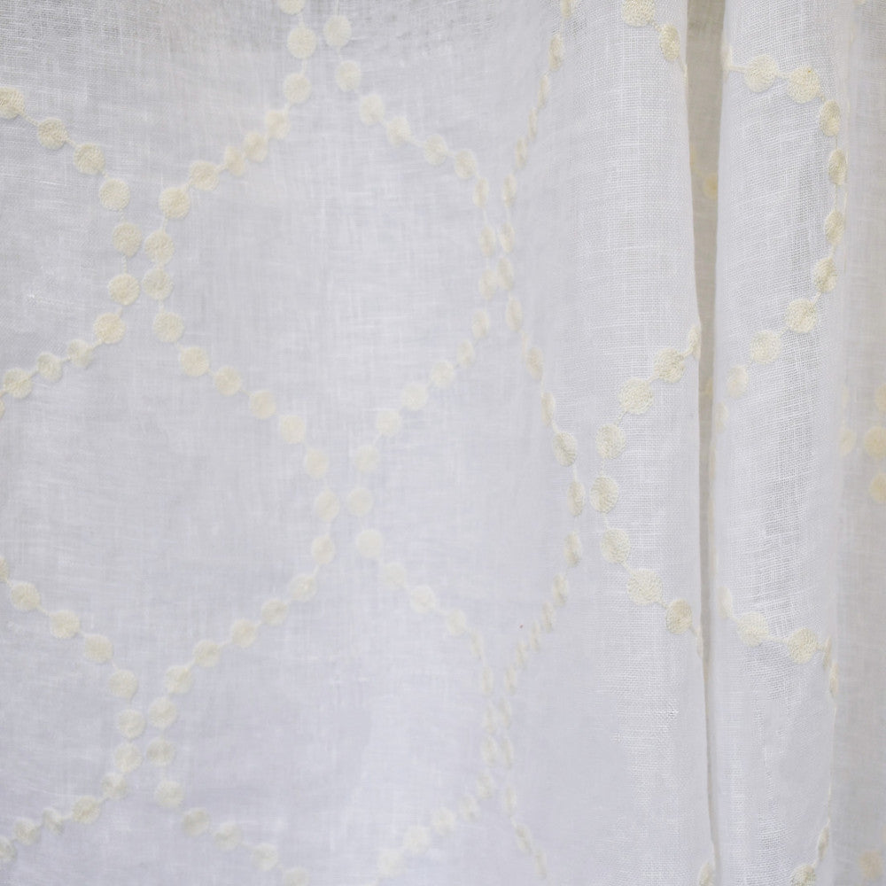 S2611 Winter White by Greenhouse Designer Fabric 100% Linen With 100% Viscose Embroidery INDIA Drapery </p><p>Repeat: 6.85" H, 8" V 52" - Swanky Fabrics -