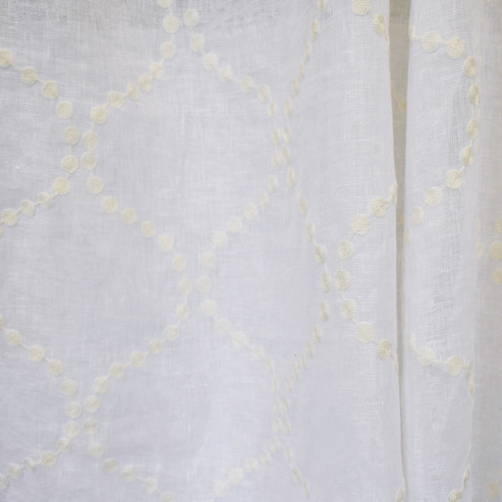 S2611 Winter White by Greenhouse Designer Fabric 100% Linen With 100% Viscose Embroidery INDIA Drapery </p><p>Repeat: 6.85" H, 8" V 52" - Swanky Fabrics -