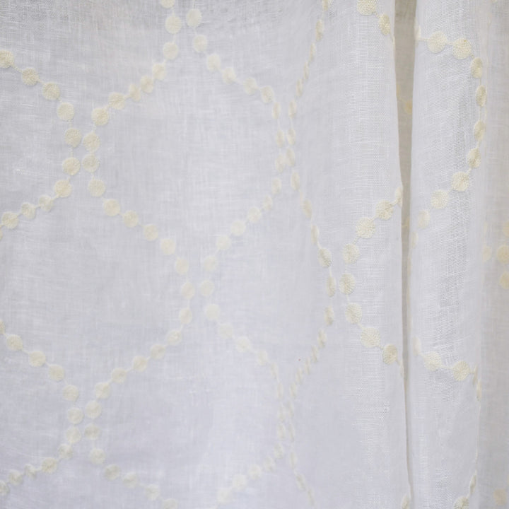 S2611 Winter White by Greenhouse Designer Fabric 100% Linen With 100% Viscose Embroidery India Drapery double rubs </p><p>Repeat: 6.85" H, 8" V 52" - Swanky Fabrics -