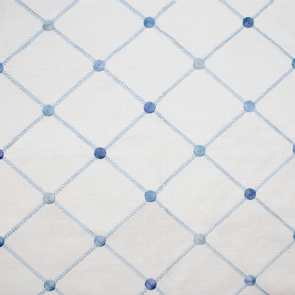 S5073 Porcelain Blue by Greenhouse Designer Fabric M11: Memos by Color 80% Cotton, 20% Viscose With 100% Viscose Embroidery India 7,500 double rubs </p><p>Repeat: 4.375" H, 5.125" V 52" - Swanky Fabrics -