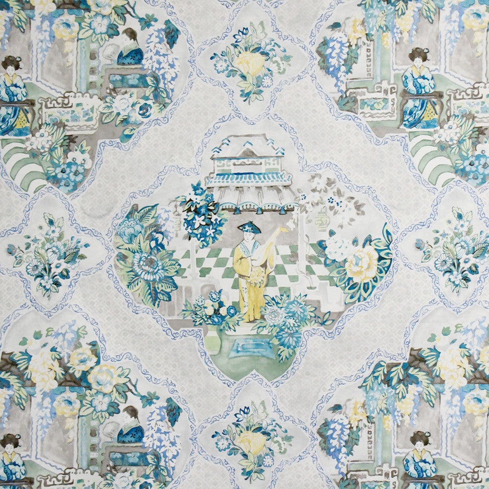 S5254 Tea Green by Greenhouse Designer Fabric 100% Cotton Peru 17,000 </p><p>Repeat: 27" H, 25.25" V 54" - Swanky Fabrics -