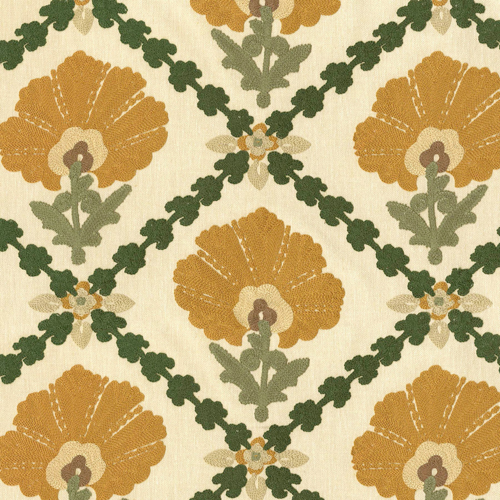 S6140 Golden by Greenhouse Designer Fabric 68% Polyester, 21% Linen, 11% Cotton With 100% Cotton Embroidery India 9,000 </p><p>Repeat: 10.7" H, 9.4" V 55" - Swanky Fabrics -