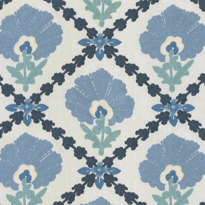 S6253 Porcelain by Greenhouse Designer Fabric 68% Polyester, 21% Linen, 11% Cotton With 100% Cotton Embroidery India 9,000 </p><p>Repeat: 10.7" H, 9.4" V 55" - Swanky Fabrics -