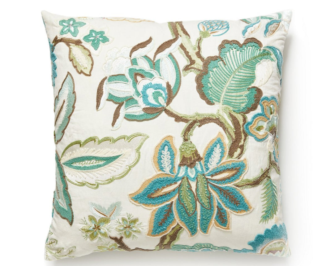 Hillside Crewel Pillow 22 X 22 - Celadon S7SDDKHILL0002 by Scalamandre Designer Pillow