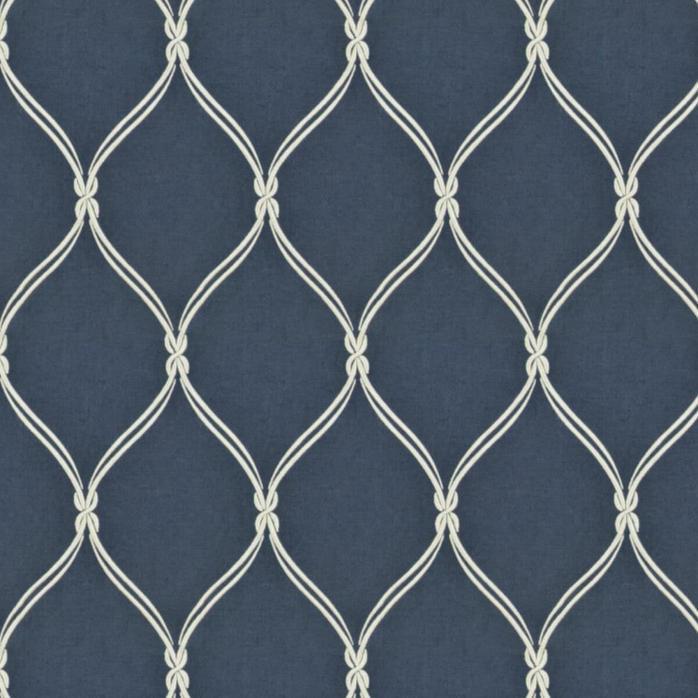 Sayso 6 Indigo by Stout Designer Fabric Rainbow Library Porcelain/Royal 100% Linen Embroidery INDIA WYZENBEEK 3 000 DOUBLE RUB WEAR TEST (LIGHT DUTY) Horizontal: 7.375 and Vertical: 12.875 51.25 in - Swanky Fabrics -