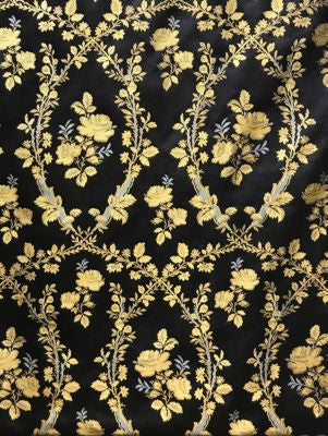 Lampas Torcello Gold On Black SB78010001 by Old World Weavers Designer Fabric CLASSICS 100% SILK ITALY LIGHT DUTY Horizontal: 25" and Vertical: 55 - Swanky Fabrics -