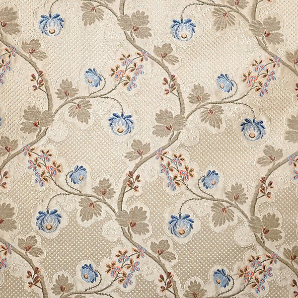 Trottola/Blue Cream Sb 00050352 by Old World Weavers Designer Fabric CLASSICS                                                               68% SILK 17% COTTON 15% POLYESTER ITALY LIGHT DUTY Horizontal: 10" and Vertical: 7" 55"  - Swanky Fabrics -