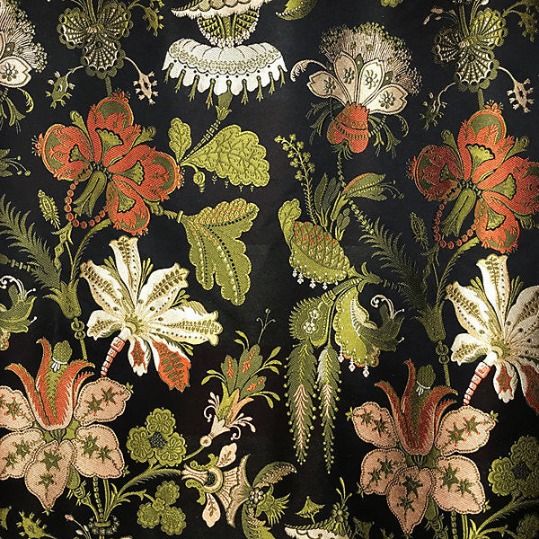 Rossetta/Peach Black 9382-002 by Old World Weavers Designer Fabric CLASSICS STOCKED AT SCALAMANDRE WAREHOUSE 100% SILK ITALY LIGHT DUTY Horizontal: 54" and Vertical: 55" - Swanky Fabrics -