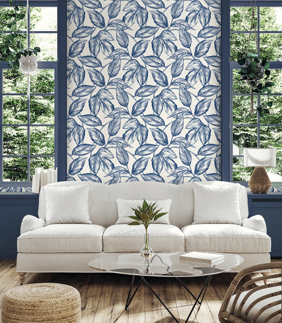 Beckett Sketched Leaves Blueberry Hill SC20002 by Seabrook Designs Designer Wallpaper