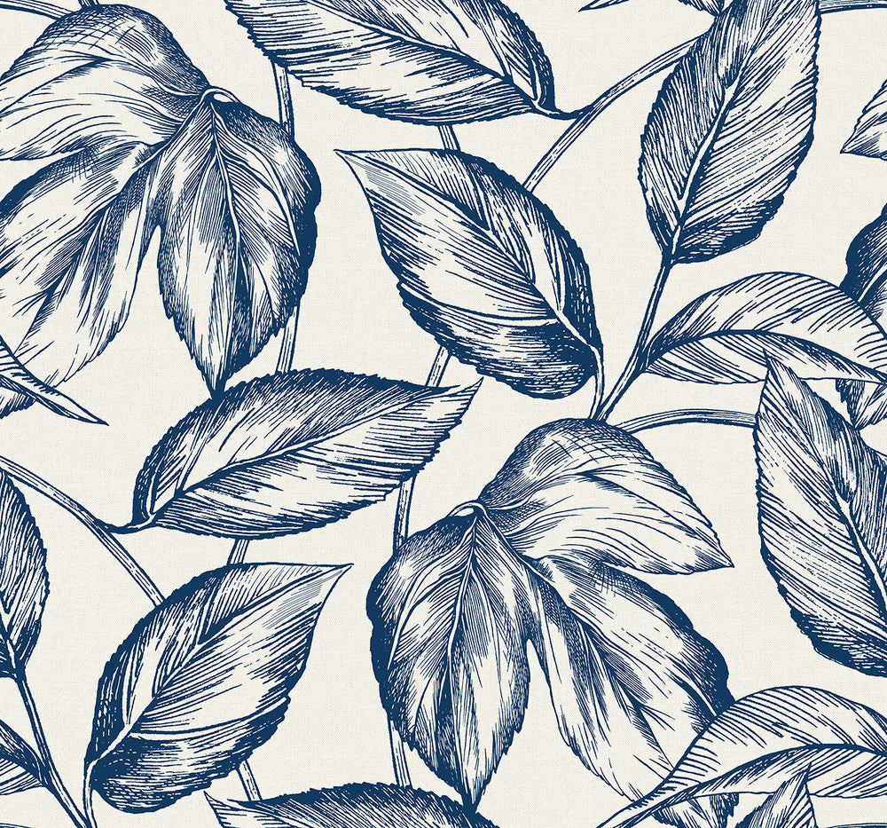 Beckett Sketched Leaves Blueberry Hill SC20002 by Seabrook Designs Designer Wallpaper