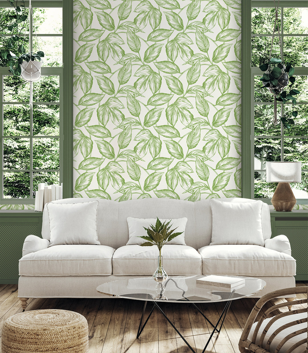 Beckett Sketched Leaves Apple Green SC20004 by Seabrook Designs Designer Wallpaper