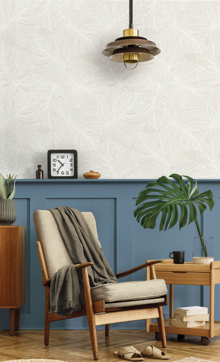 Tarra Monstera Leaf White Sand SC20205 by Seabrook Designs Designer Wallpaper