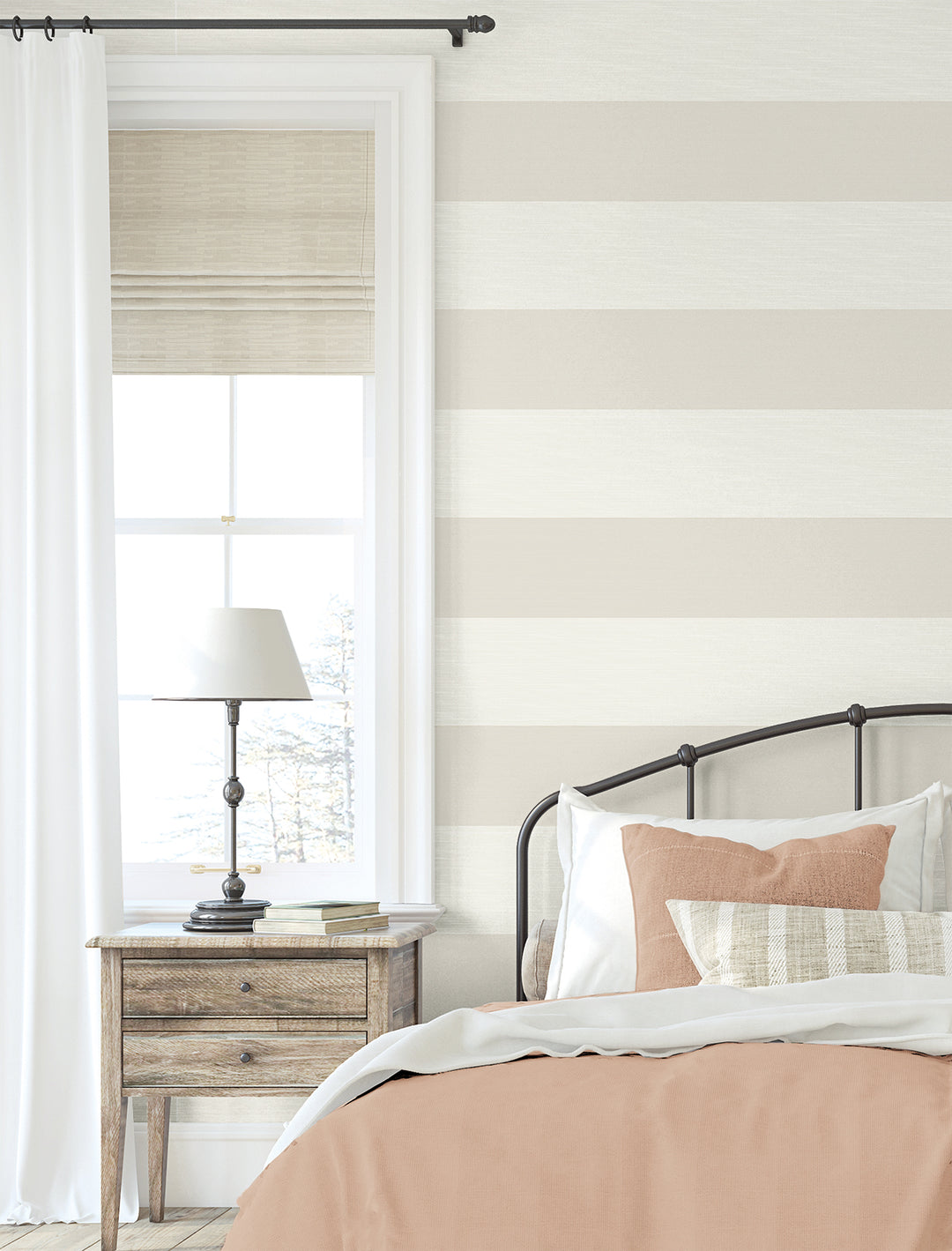 Dylan Striped Stringcloth Stone SC21005 by Seabrook Designs Designer Wallpaper