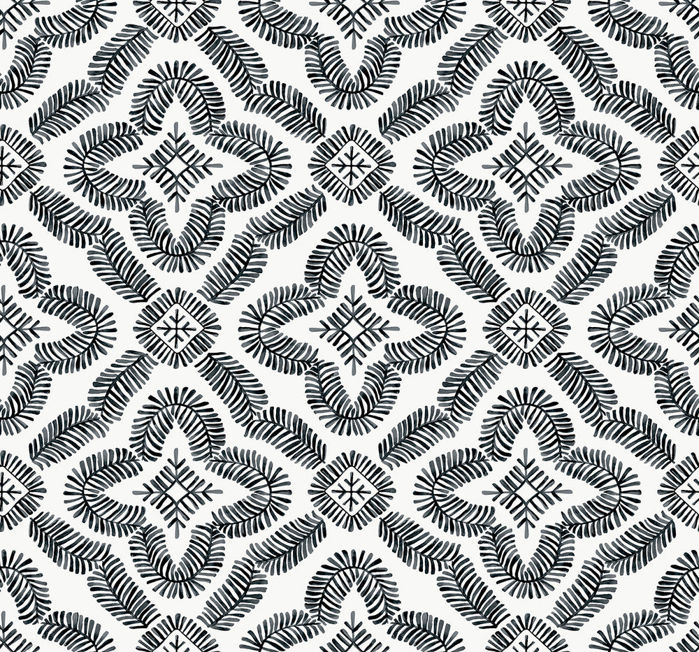 Talia Botanical Medallion Black and White SC21300 by Seabrook Designs Designer Wallpaper