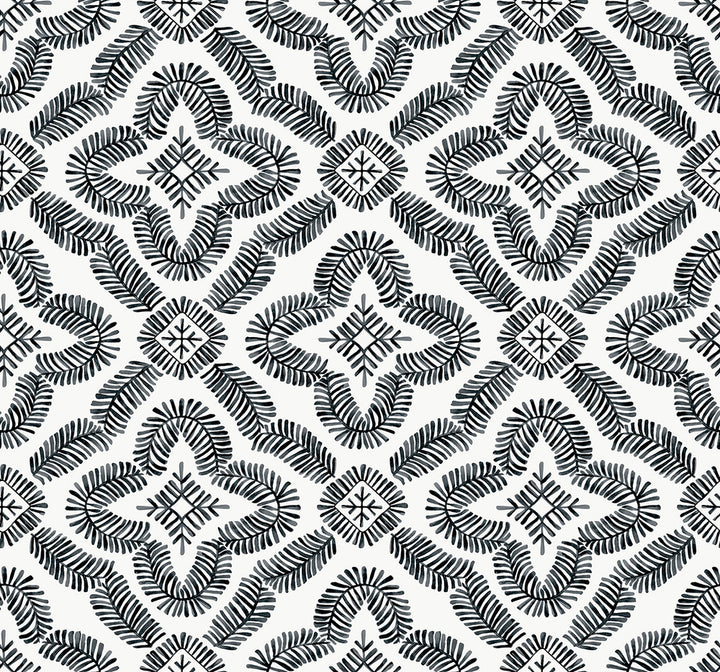 Talia Botanical Medallion Black and White SC21300 by Seabrook Designs Designer Wallpaper