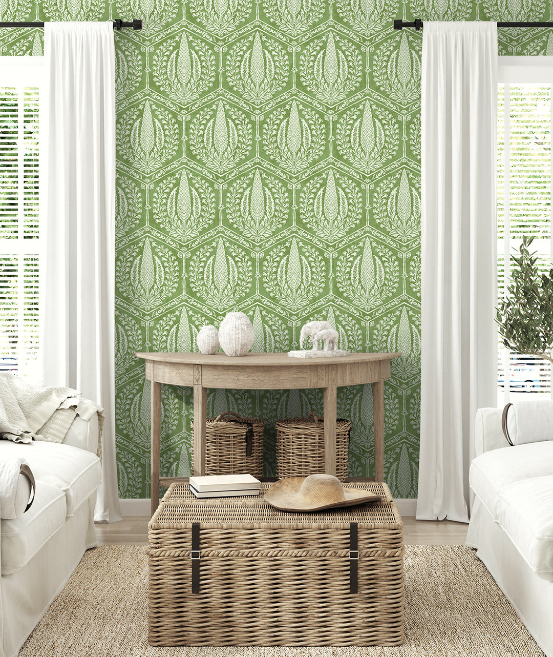 Cyrus Harvest Courtyard Green SC21404 by Seabrook Designs Designer Wallpaper