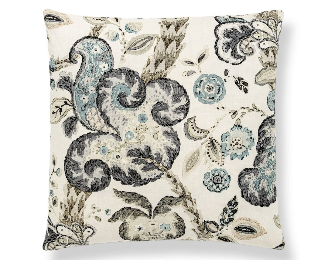 Cumbria Hand Block Pillow 22 X 22 - Smoke On Ivory SCSDDK166030002 by Scalamandre Designer Pillow