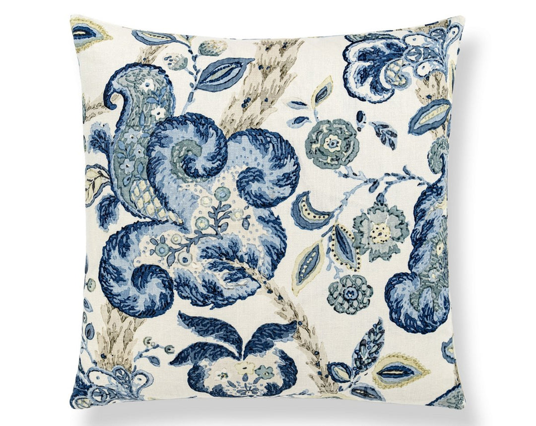 Cumbria Hand Block Pillow 22 X 22 - China Blue On Ivory SCSDDK166030003 by Scalamandre Designer Pillow