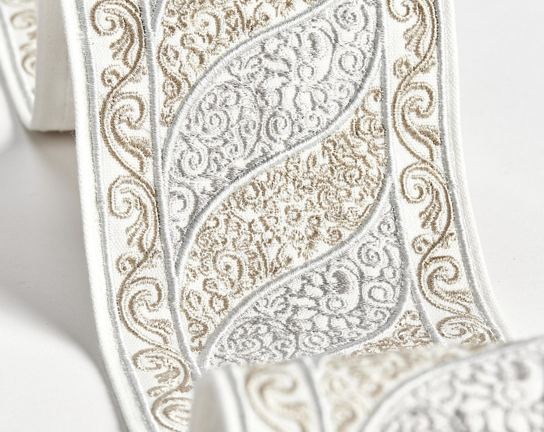 Paisley Embroidered Tape Silver Sand SCT33400001 by Scalamandre Designer Trim
