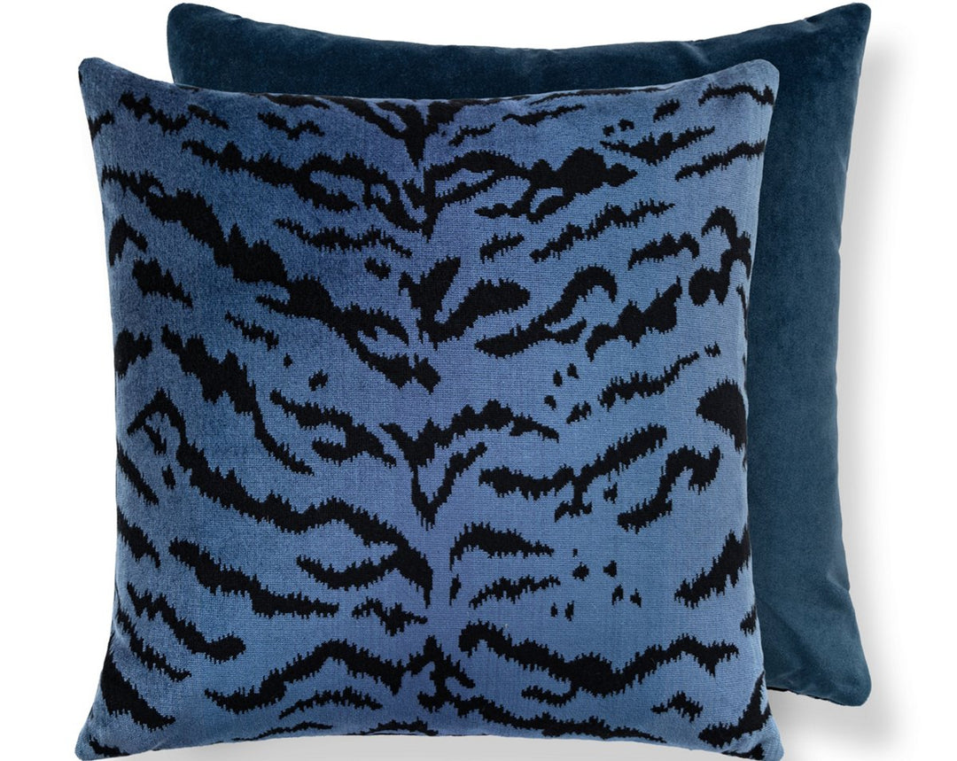 Tigre/Velvet Pillow 22 X 22 - Blues & Black / Indigo SCTDDK261670004 by Scalamandre Designer Pillow