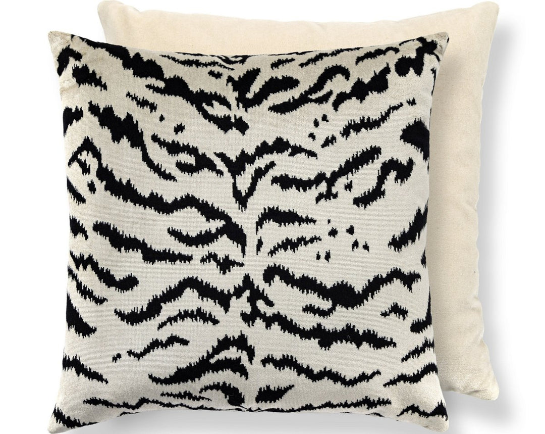 Tigre/Velvet Pillow 22 X 22 - Off-White & Black / Oyster SCTDDK261670006 by Scalamandre Designer Pillow