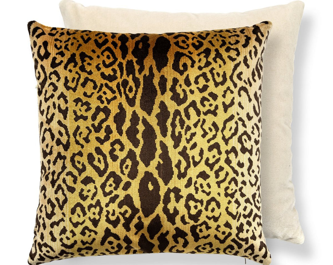 Leopardo / Velvet Pillow 22 X 22 - Gold & Black / Beige SCTDDK261680001 by Scalamandre Designer Pillow